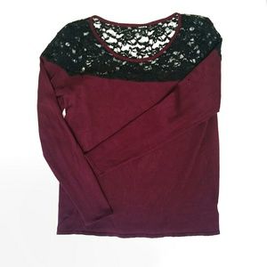 Torrid Burgundy Knit Sweater with Black Lace Neck